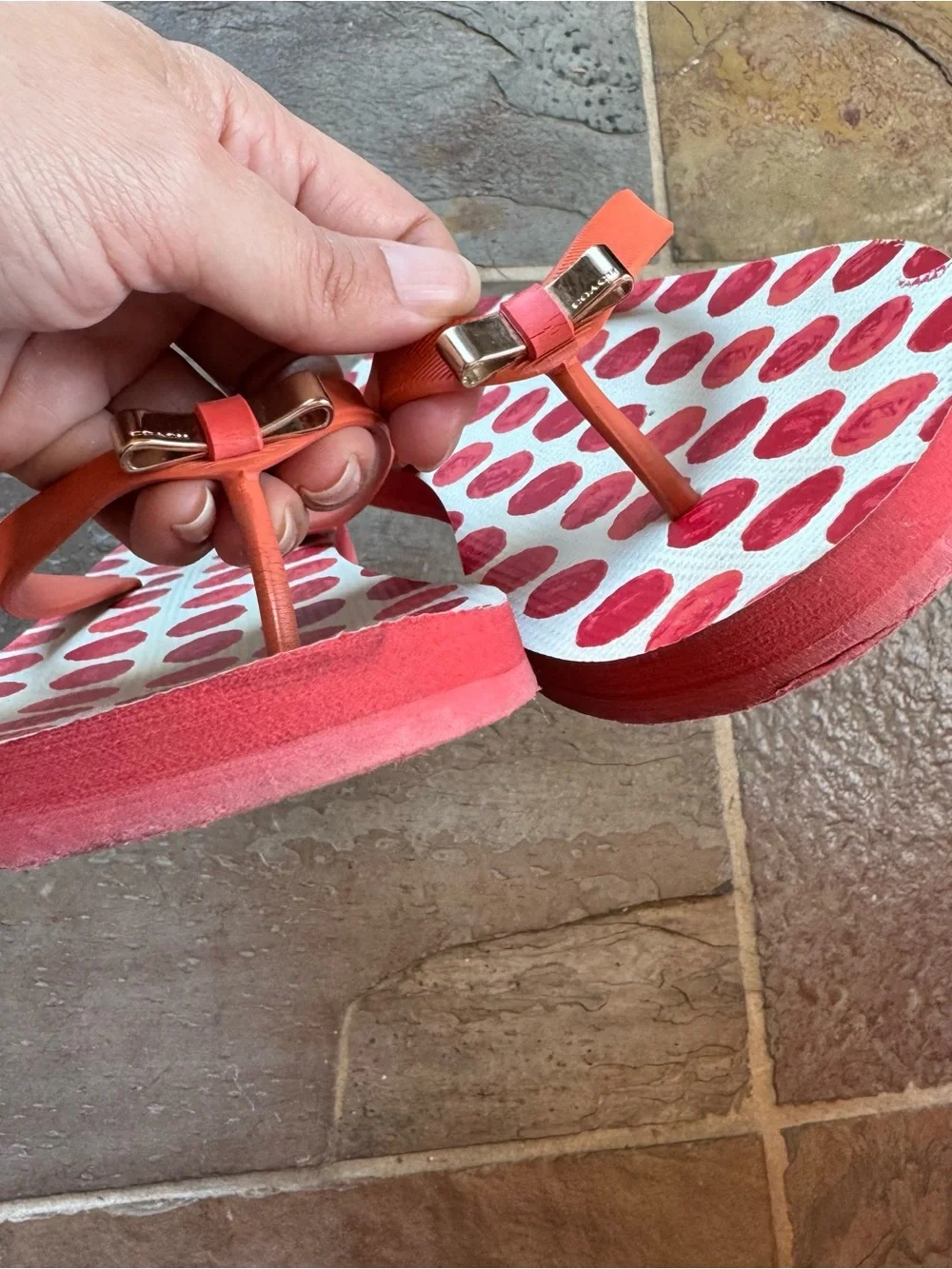 Coach Coral Polka Dot Flip Flop Sandals